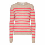 BETA STUDIOS Bibi striped O-neck strik - sand/pink