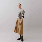 BETA STUDIOS Bianca Striped Lady Sleeve cashmere strik - Sand /Topiary Green