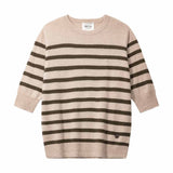 BETA STUDIOS Bianca Striped Lady Sleeve cashmere strik - Sand /Topiary Green