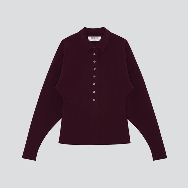 BIRROT Lay3 Point Collar Polo cardigan - Maroon