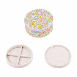 rundt blomstret lyserødt smykkeskrin 