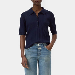 CLOSED Short Sleeve Polo bluse - Dark Night