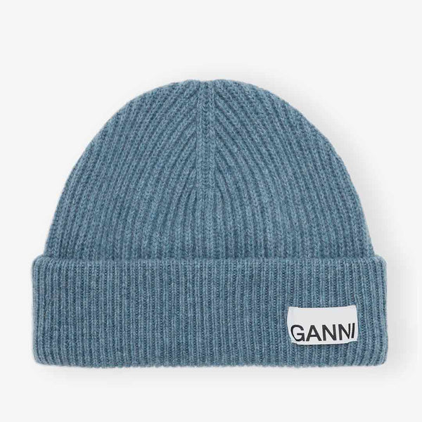 GANNI A6238 Light Structured Rib Beanie hue - dusty blue