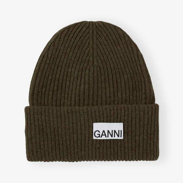 GANNI A5020 Light Structured Rib Beanie hue - kalamata grøn