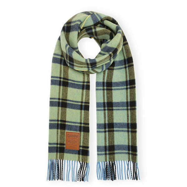 GANNI A6935 Double Face Wool Check tørklæde - Yellow Pear