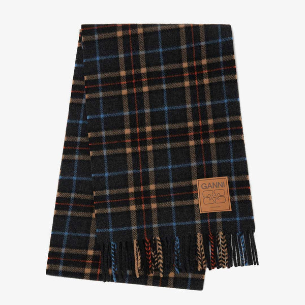 GANNI A6933 Double Face Wool Check tørklæde - Charcoal Grey
