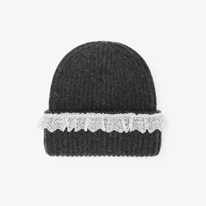 GANNI B3020240 Compact Wool Lace Beanie - Phantom
