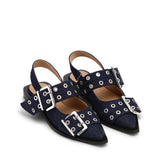 GANNI S2797 Buckle ballerina denim sko - dark navy