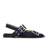 GANNI S2797 Buckle ballerina denim sko - dark navy