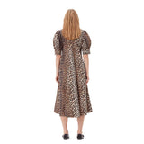 GANNI F8842 Printed Cotton Poplin V-neck Long kjole - leopard