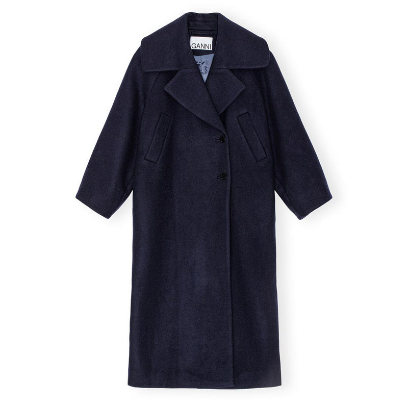 GANNI F9573 Boiled Wool Large Collar frakke - sky captain blå