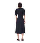 GANNI F9577 Viscose Twill Wrap Midi kjole - blå