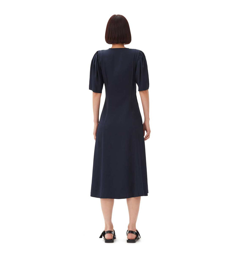 GANNI F9577 Viscose Twill Wrap Midi kjole - blå