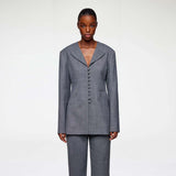 GANNI A1020052 Wool Melange Suiting Long Button Blazer - phantom
