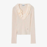 GANNI A1040528 Ribbed Merino Frill Top - Egret