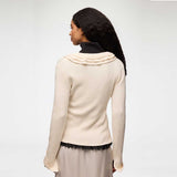 GANNI A1040528 Ribbed Merino Frill Top - Egret