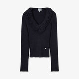 GANNI A1040528 Ribbed Merino Frill Top - Phantom