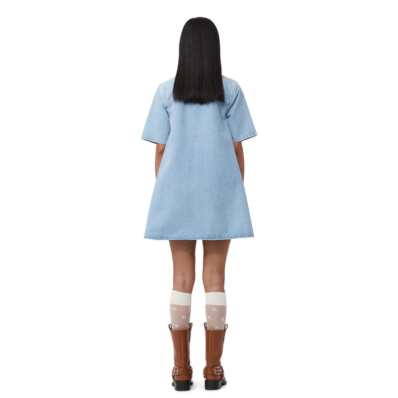 GANNI J1401 Cutline Denim Mini kjole - mid blue vintage