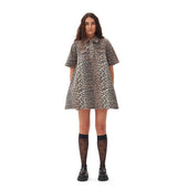 GANNI J1528 Print Denim Mini kjole - leopard