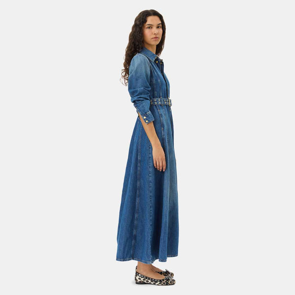 GANNI J1611 Light Denim maxi kjole - Mid Blue vintage