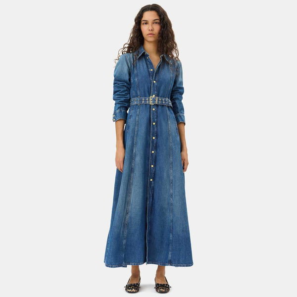 GANNI J1611 Light Denim maxi kjole - Mid Blue vintage