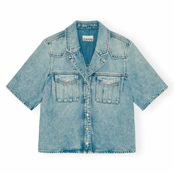 Denim skjote med korte ærmer fra Ganni