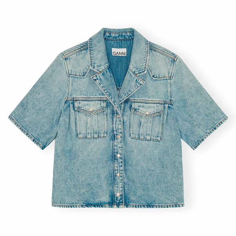 Denim skjote med korte ærmer fra Ganni