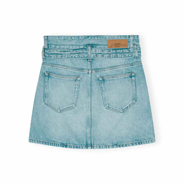 Kort denim skirt med bælte fra Ganni