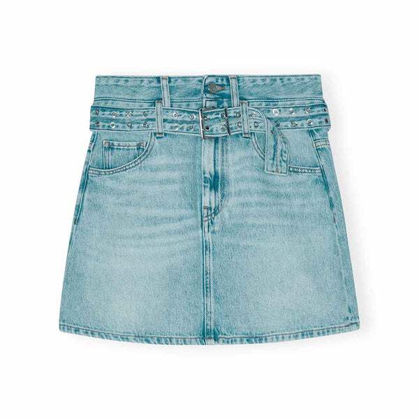 Kort denim skirt med bælte fra Ganni