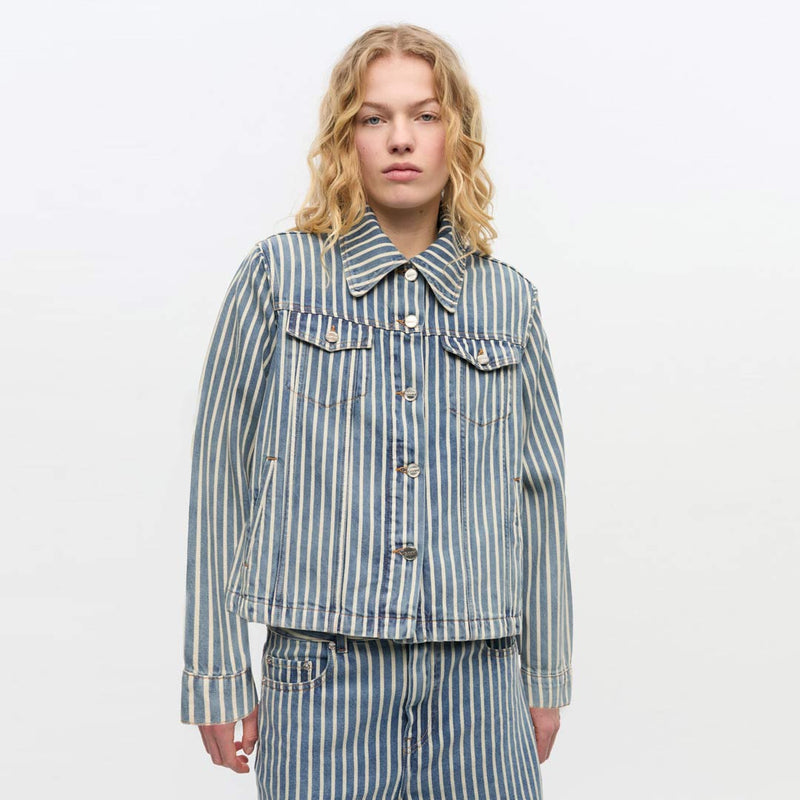GANNI J1745 Light stripe denim jakke - soft chambray