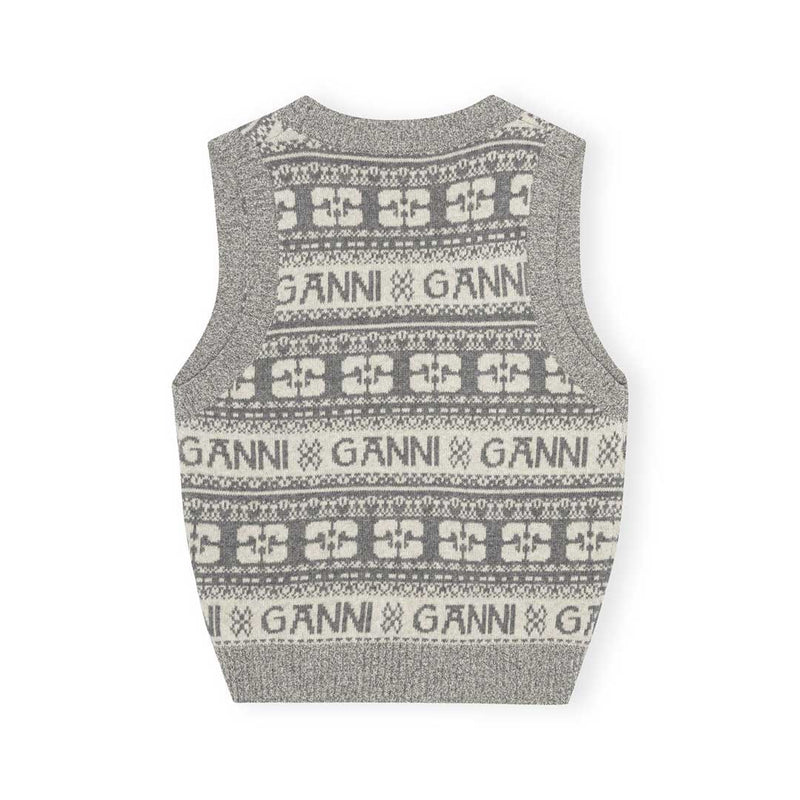 GANNI K2036 Logo Wool Mix Vest - frost gray