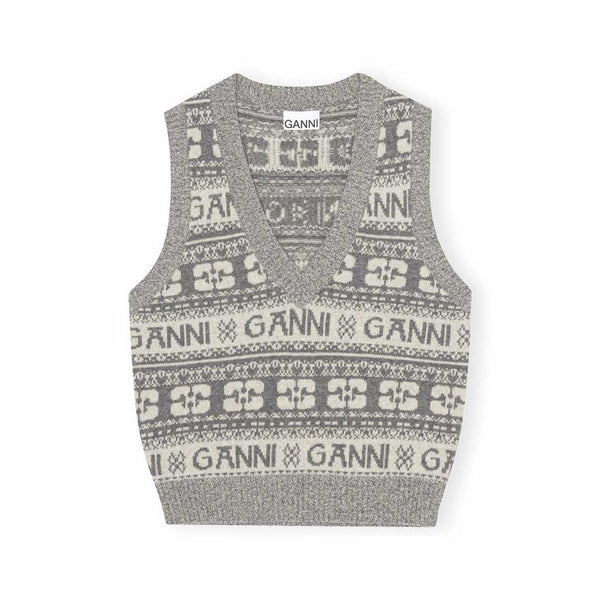 GANNI K2036 Logo Wool Mix Vest - frost gray