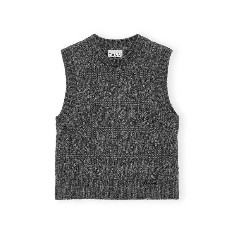 GANNI K2239 Wool Cotton Bubble Vest - phantom grå