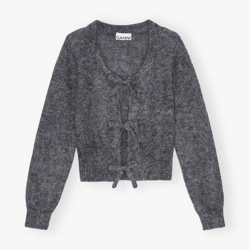 GANNI K2411 Light Mohair Tie String Cardigan - Paloma melange