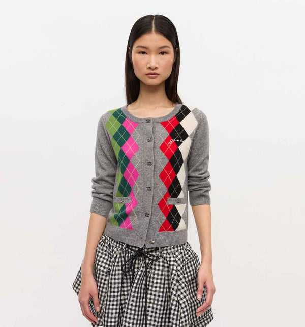 GANNI K2512 Cashmere wool mix cardigan - paloma grå