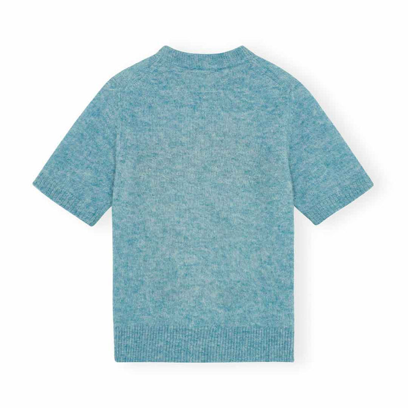 Lyseblå strik t-shirt med kæledyr fra Ganni