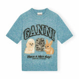 Lyseblå strik t-shirt med kæledyr fra Ganni
