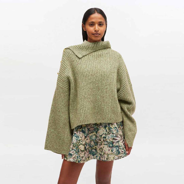 GANNI K2556 Melange Brushed Mohair Oversized Sweater - Nile