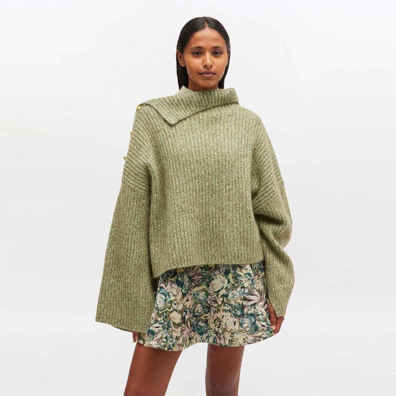 GANNI K2556 Melange Brushed Mohair Oversized Sweater - Nile