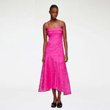 GANNI A1030436 Shibori Organza Long Asymmetric Dress - raspberry rose