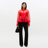 GANNI A1040098 Textured Organza Peplum Shirt - Mars red