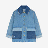 GANNI A1010179 Patchwork Denim Midi Jacket - mid blue vintage
