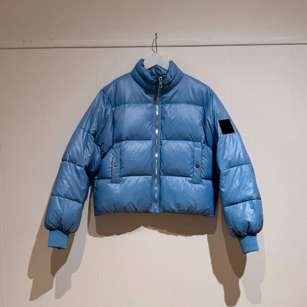 GANNI W0958 Shiny nylon puffer jakke - blissful blue