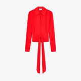 GANNI A1040286 Marl Mesh Long Sleeve Tie Bluse - goji berry