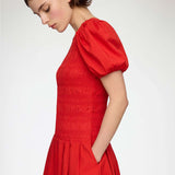 GANNI A1030546 Cotton Long Smocked Pleated kjole - Goji Berry