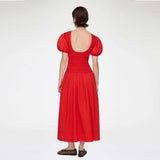 GANNI A1030546 Cotton Long Smocked Pleated kjole - Goji Berry