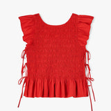 GANNI A1040422 Stretch Cotton Angel Sleeve Smocked Top - Goji Berry