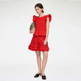 GANNI A1040422 Stretch Cotton Angel Sleeve Smocked Top - Goji Berry