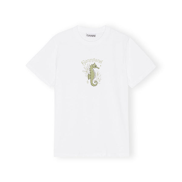GANNI T3635 Green Seahorse Relaxed t-shirt - hvid