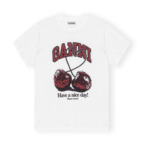GANNI T3860 Cherry Relaxed t-shirt - hvid med kirsebær